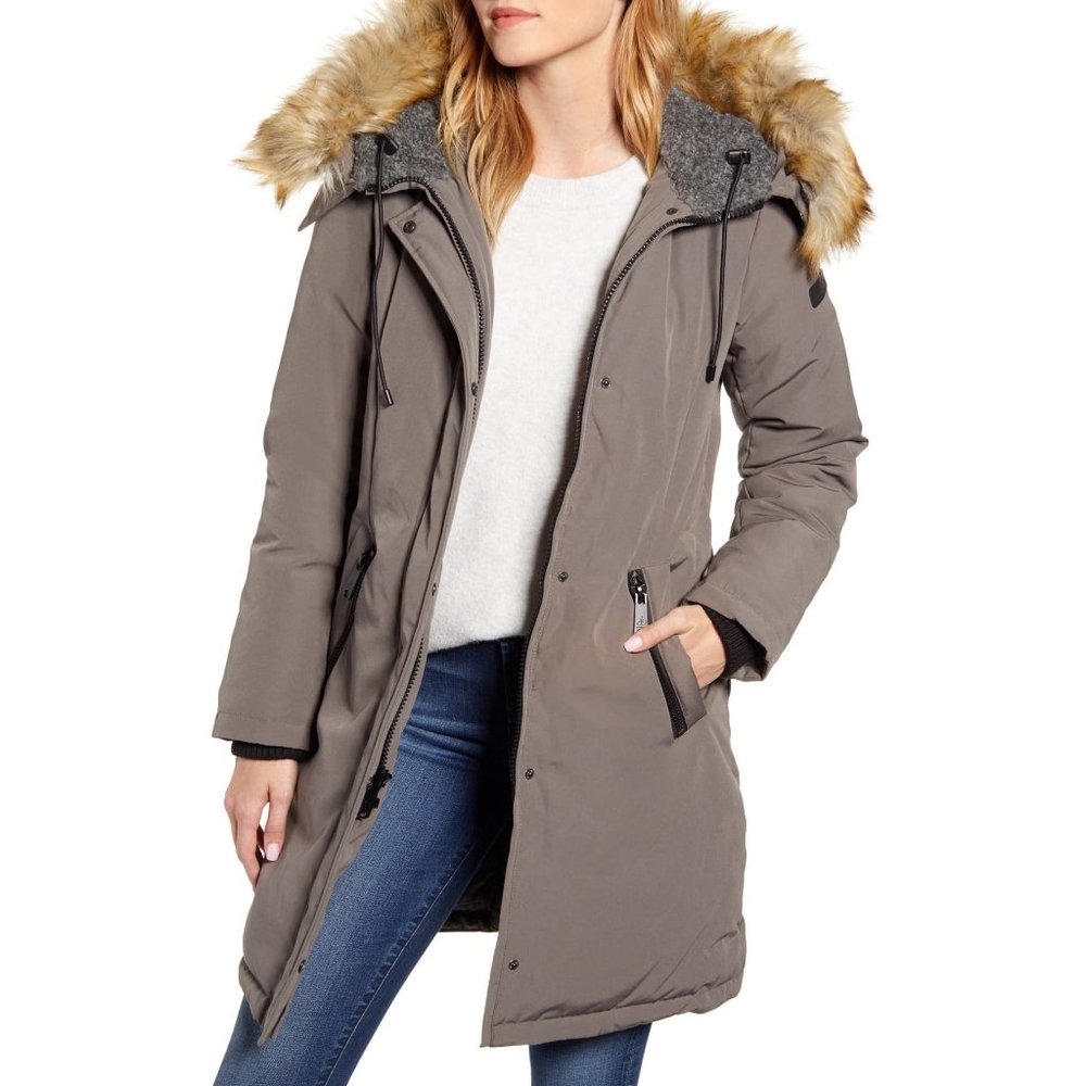 Sam Edelman Faux Fur Trim Hooded Down Jacket NWT